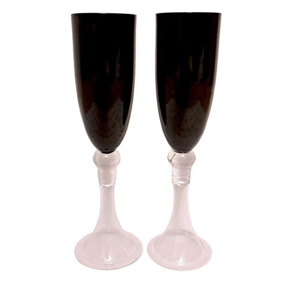 Pier 1 Dante Fluted Champagne Glasses Set of 2 Clear and Black Top
